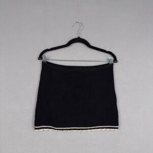 Moda International Skirt Womens Small Black Silk Cashmere Knit Mini Scallop Hem